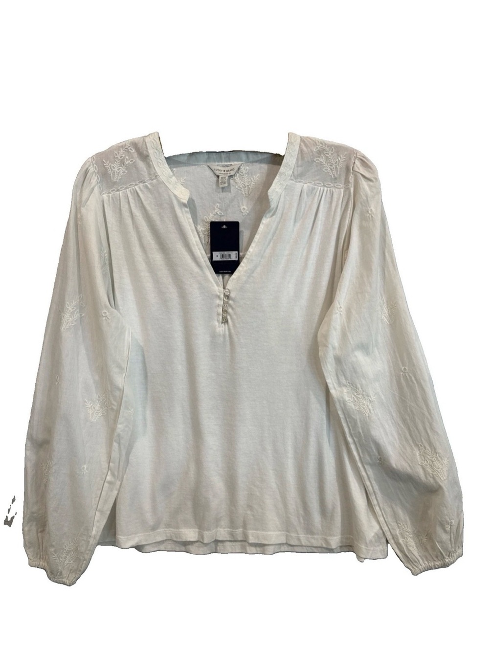 Lucky Brand Cream Eyelet Sleeve Top Cotton Modal Blend NWT Sz M